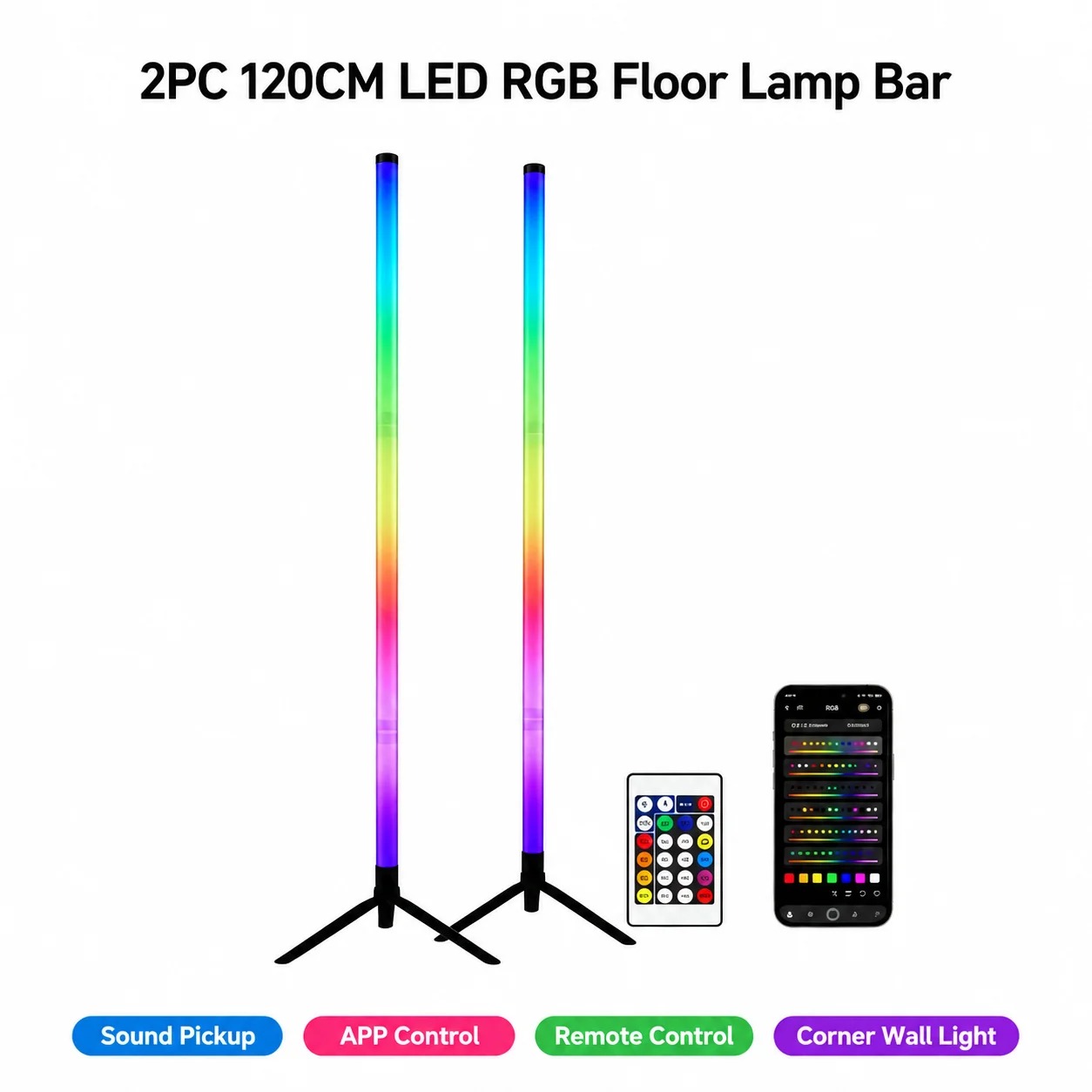 2PCS 120CM RGB Floor Lamp, Sou - Home Lighting And Decor review and price