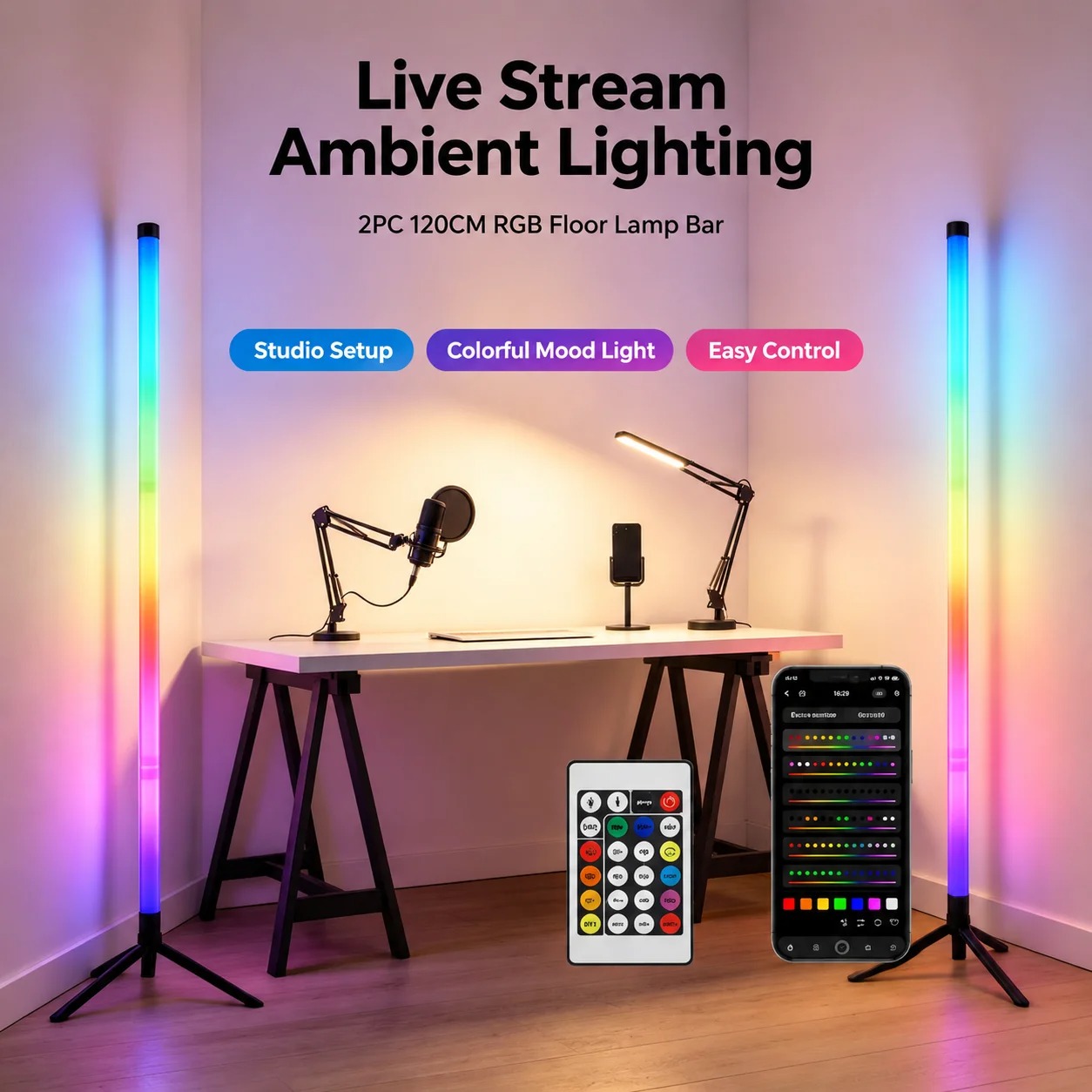 2PCS 120CM RGB Floor Lamp, Sou - Home Lighting And Decor review and price