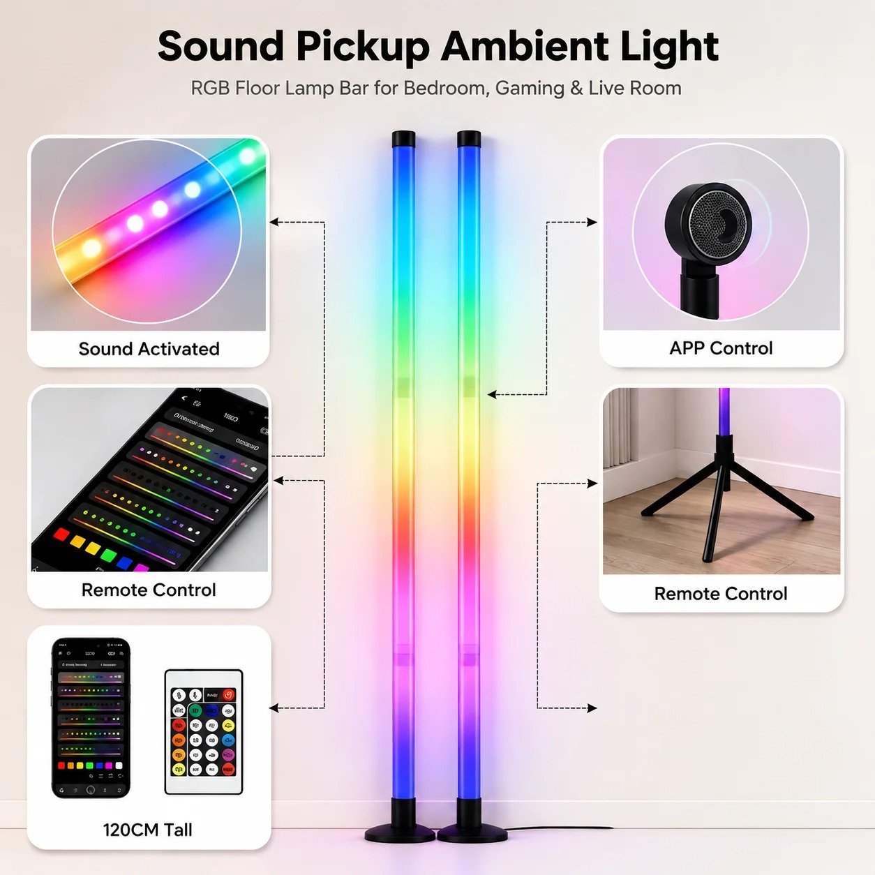 2PCS 120CM RGB Floor Lamp, Sou - Home Lighting And Decor review and price